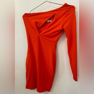 A fashion nova orange mini dress size small one shoulder.